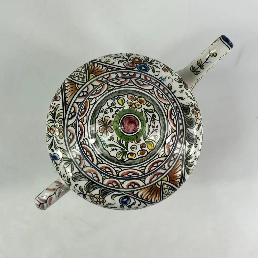 Ceramicas de Coimbra Hand Painted Portugal Floral Teapot 6.5"x9" Folk Art Glazed - Picture 4 of 11